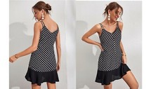 SHEIN Polka Dot Ruffle Hem Cami Dress