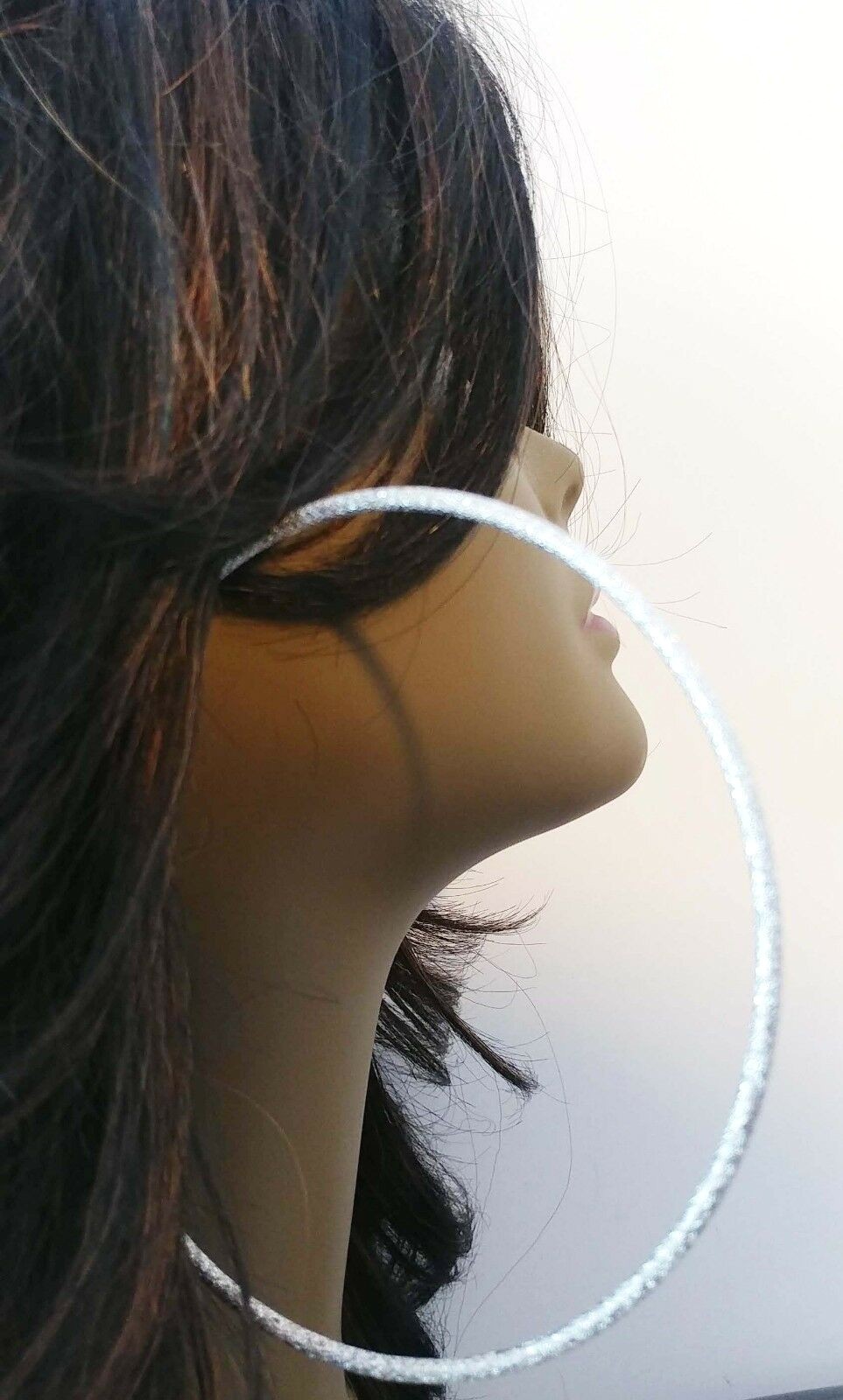 Gold or Silver Tone Large Frosted Round Hoop Earrings 4.75 Inch-image