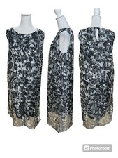 Vince Camuto Black & White Geometric Print High Low Midi A-Line Dress Size M