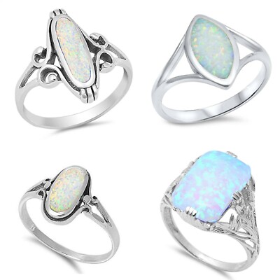 RING 925 Sterling SILBER zur Auswahl 4 Variante Edelstein OPAL lab. WEIß - edel