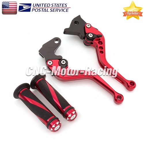 For Yamaha XT350 1985-1995 XT600 1984-1986 Brake Clutch Levers & Grips Short Red - Picture 1 of 16
