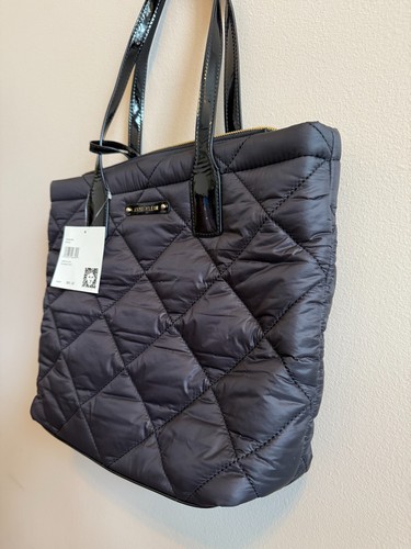 Anne Klein Rhonda Tote Quilted Nylon Satchel and Pouch with Patent Leather Strap - Picture 2 of 15