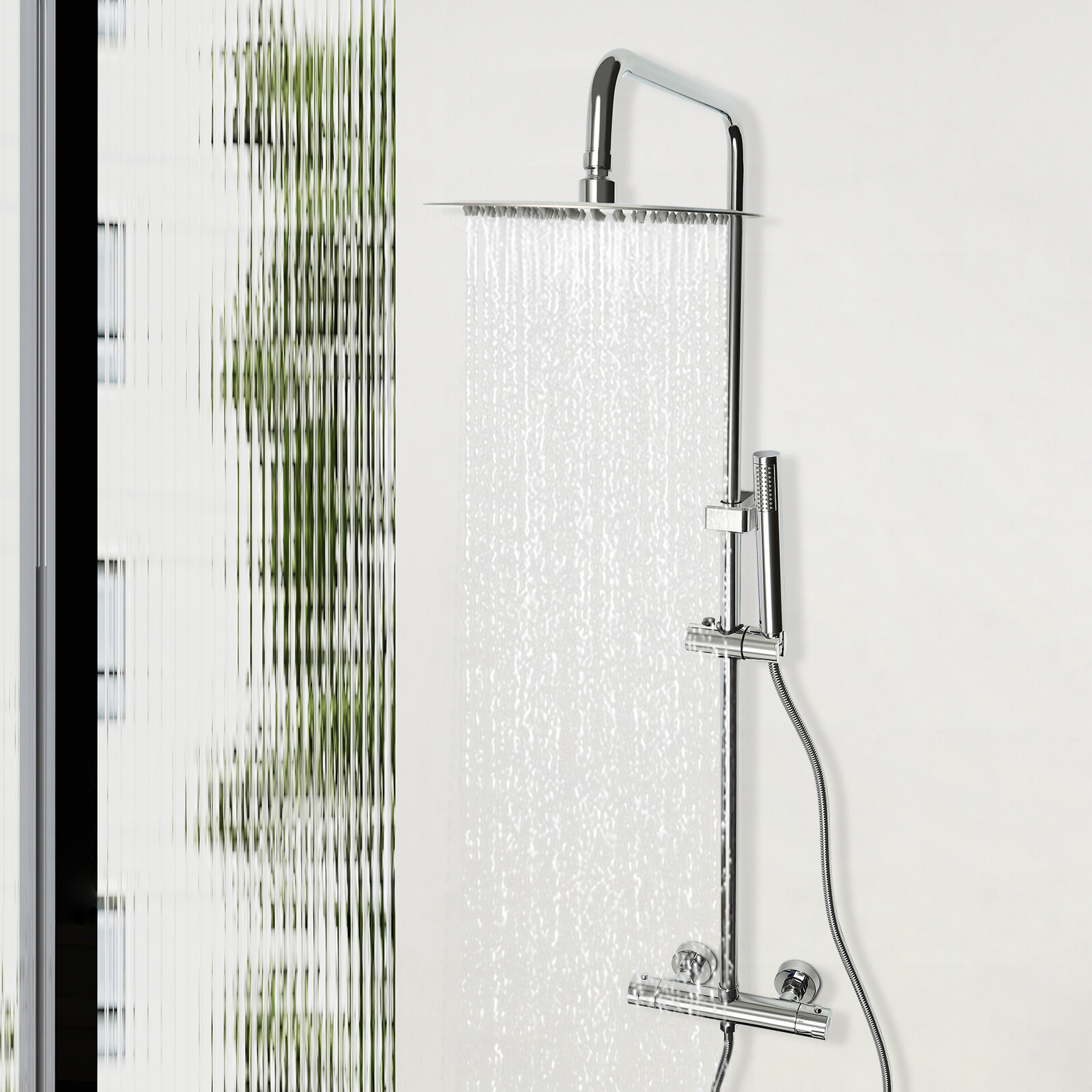 Silver Shower Set Stainless Steel With Handshower Mixer System Tap Thermostat US