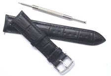 20mm Black Croco Embossed Leather Unisex Watch Band With Spring Bar Remover Tool