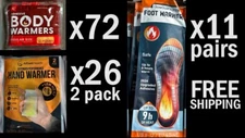 Lot of Body Warmers (x72), Foot Warmers (x11 Pr) & Hand Warmers (x26 2 Pk) NEW