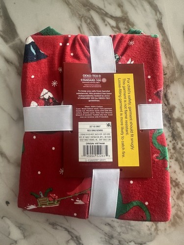 Wonder Shop Kids 2 Piece Red Green Dinosaur Christmas Flannel Pajamas 18 Months - Picture 2 of 2