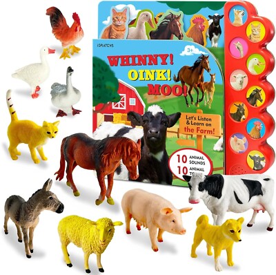 Farm Animals Figures Toys with Sound Books, 10PCS Farm