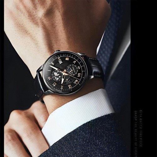 Herren Quarzuhr Wasserdicht Leuchtend Datum Armbanduhr Luxus Leder Uhr USA - Bild 8 von 13