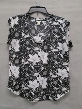 J Crew Shirt Womens 6 Black White Floral Cap Sleeves Flowy Top Blouse Ladies 