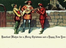 1930 Merry Christmas Postcard Medieval Minstrels Happy New Year USA Made Vintage