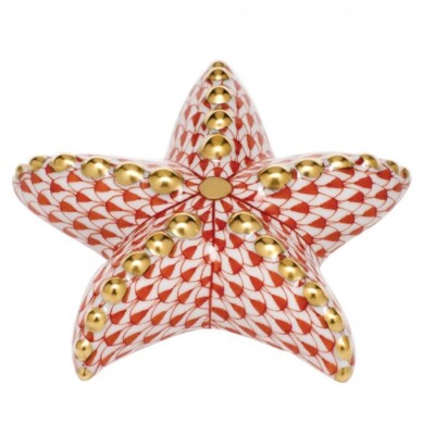HEREND,  PUFFY STARFISH,  RUST FISHNET,  #VH-05479,  BRAND NEW, MINT & BOX!