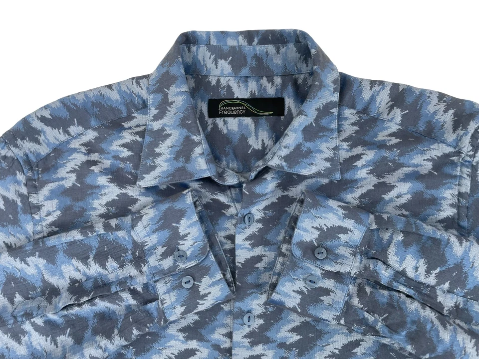 Camisa Jhane Barnes Abotonada Para Hombre Talla XL Microfibra Algodón Seda Tonos Azules Foto 4 de 4