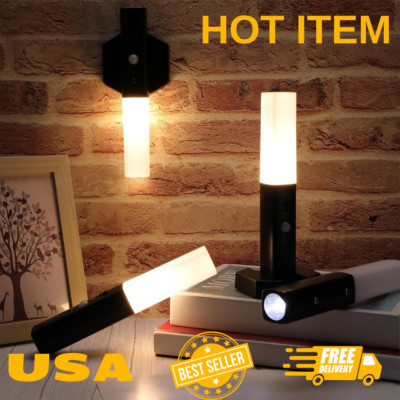 Rechargeable 4 Pcs LED Night Lights Motion Sensor Magnetic Wall Lamp Torch Flash