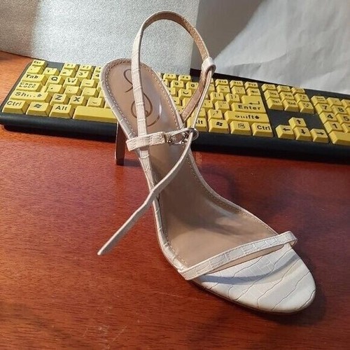 NEW ! Sam Edelman Doran Strappy Heeled Croc Skin Leather Sandal White Siz7.5/8.5