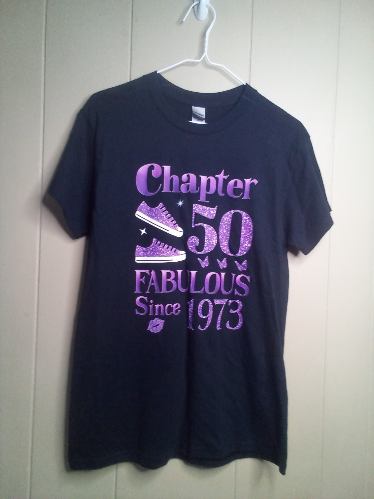 "50" Shirt Small "Chapter 50 Fabulous Since 1973" Black Purple