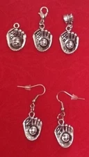 SOFTBALL - BASEBALL 3D GLOVE ANTIQUE SILVER CHARM - EARRINGS, BAIL, LOBSTER 