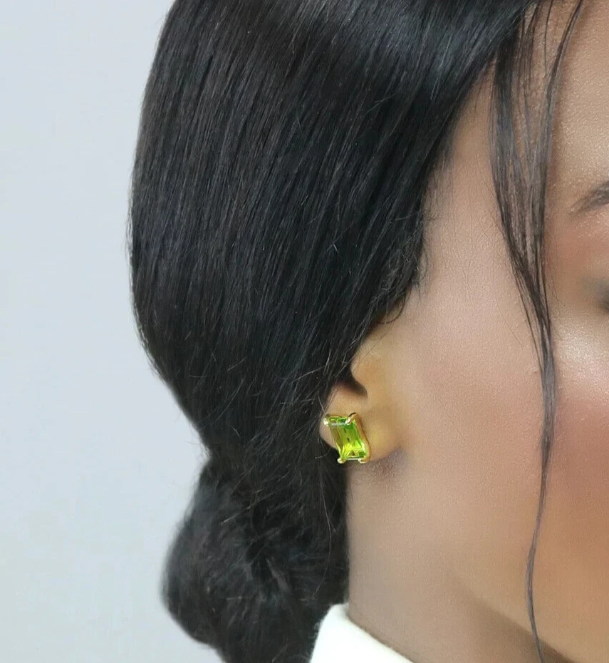 Peridot Earrings Gold Plated 925 Silver ring Earrings For Bridals Wedding Gifts - Image 3 of 4