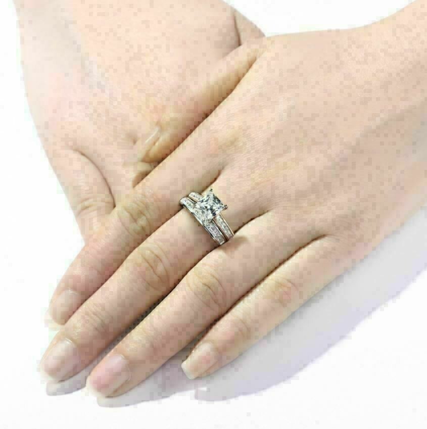 3Ct Princess Cut Lab Created Diamond Bridal Wedding Ring Set 14k White ...
