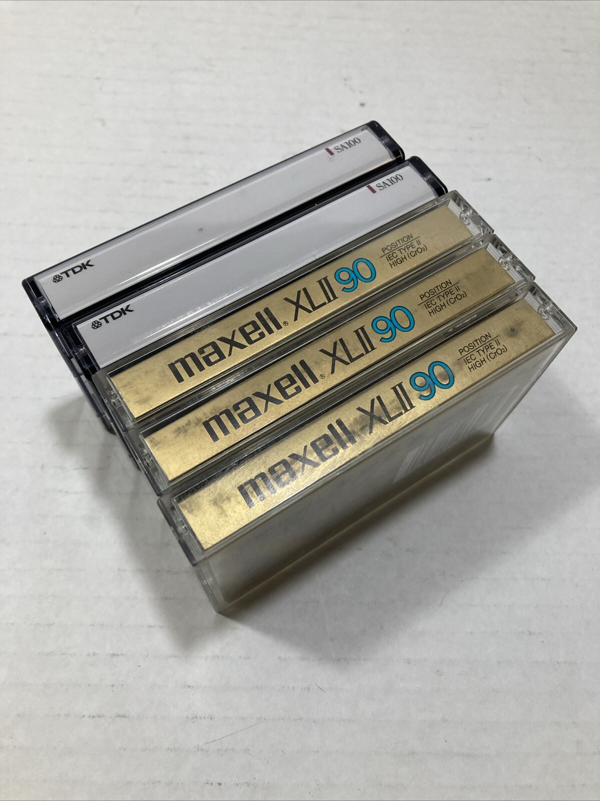 LOT OF 5 TYPE II HIGH BIAS CASSETTE TAPES - MAXELL XLII & TDK SA100 - USED ONCE