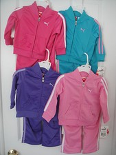 PUMA NWT 2PC Girl Track Suit Jacket Pant Top Warm Up Pink Teal Purple 12 18 24