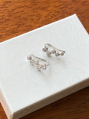 925 Sterling Silver Bezel Cz Bar Ear Vine Climber Earrings 13x5mm 