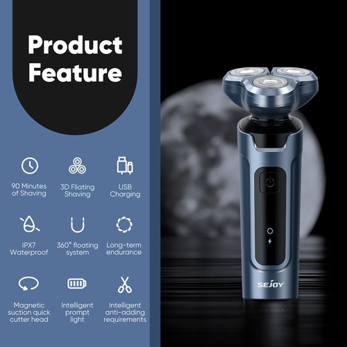 SEJOY 5in 1 Electric Rotary Shaver Beard Nose Hair Trimmer Wet Dry Razor for Men - Picture 18 of 61