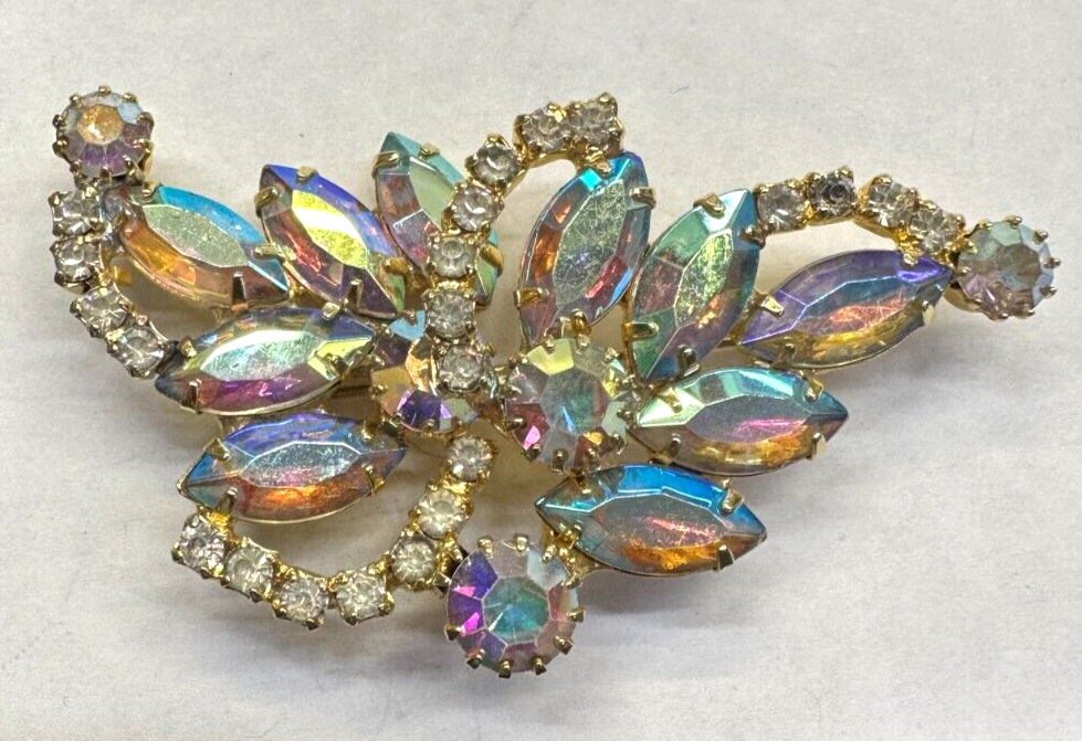 Flower Corsage AB Rhinestone Vintage Pin Brooch J-836 | eBay