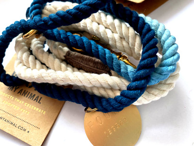 Found My Animal Indigo Ombre Cotton Rope Hundeleine dunkelblau hellblau beige S