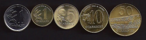 PARAGUAY 1-50 Guaranies 1986-98 5 pc Coin set (4 pcs FAO) KM165-192 UNCIRCULATED