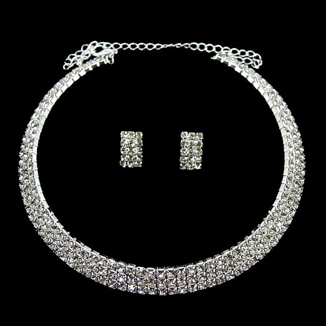 Twinkling 3 Row Choker Wedding Party Crystal Set