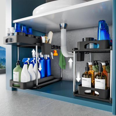 2 Pack under Sink Organizer, 2 Tier under Sink Organizers and Storage for Kitche