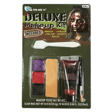Halloween Deluxe Makeup Kit with Face Blood, Scar Wax, Scraper, Brush