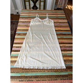 Vintage Deena Lingerie Full Slip Dress Sz 38 Ivory Yellow Floral Lace Trim USA