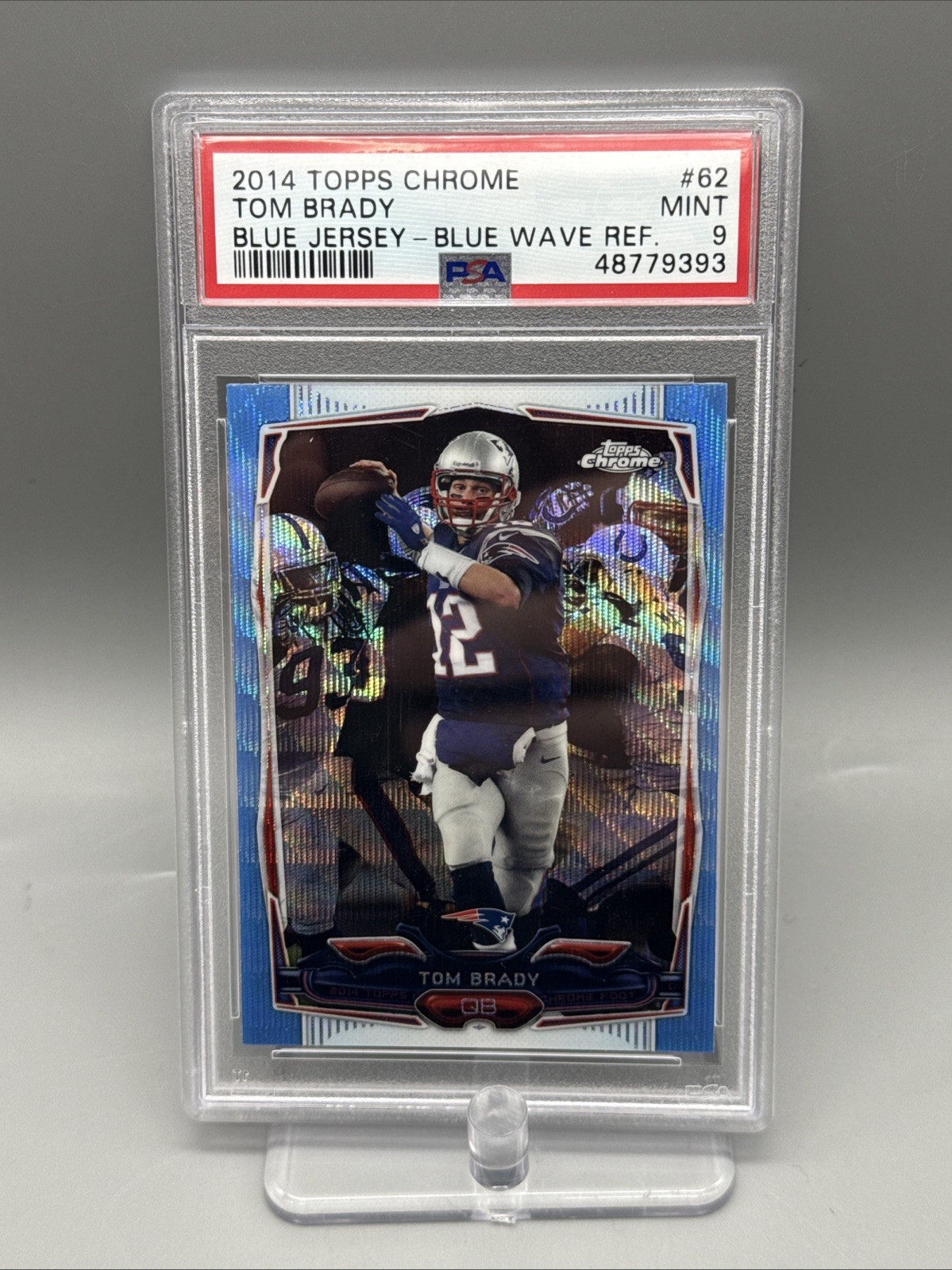 2014 TOPPS CHROME #62 TOM BRADY BLUE JERSEY-BLUE WAVE REFRACTOR