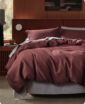Bedsure Purewoven King Duvet Cover Set, 100% Cotton - Waffle Weave Maroon Red