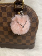 Pink Pom Pom Keychain Bag Charm Silver Color Heart Charm Gift Handmade New
