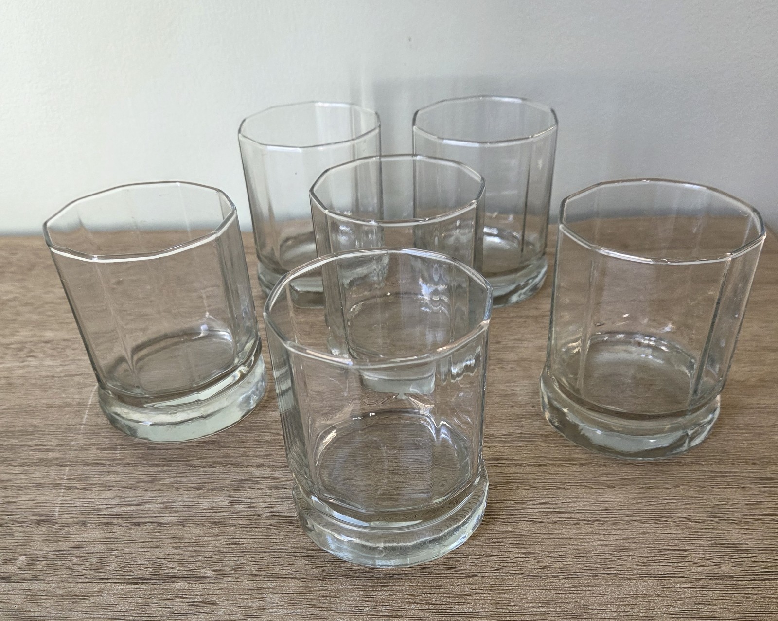 Set Of 6 Decagon 10 Sided Clear Whiskey Rocks Lowball Glasses - NICE!