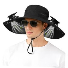 Solar Fan Hat,Solar Powered Fan Hat for Men Women,Wide Brim Sun Hat with Black