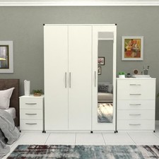 Fully Assembled Furniture Set, 3 Door Wardrobe, Chest Drawer, Bedside