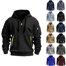 Men's Zip-Up Hooded Sweatshirt with Multiple Pockets   Casual Athletic Style