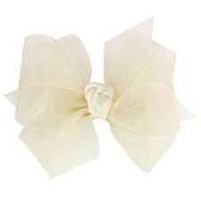 Girls Organza Double Hair Bow WeeStay Clip Satin Knot Center Mini Ecru