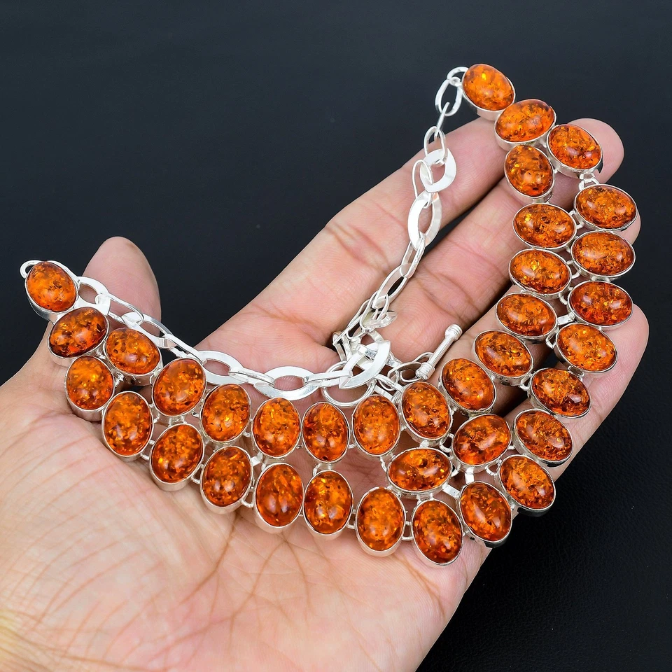 Collana gioiello regalo argento sterling 925 pietra preziosa ovale ambra... - Immagine 4 di 4