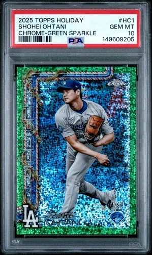 2025 Topps Chrome Holiday SHOHEI OHTANI Green Sparkle /99 PSA 10 POP 1 Card MLB