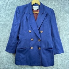 Vintage Oleg Cassini Blazer Womens 6 Blue Double Breasted Career 80s Power