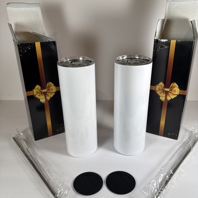 3 White 20oz Straight Sublimation Skinny Tumbler Blank Water Bottle Customizable
