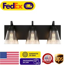 Modern Black Bathroom Vanity Light E26 Clear Glass Shade Wall Mount Damp Fixture