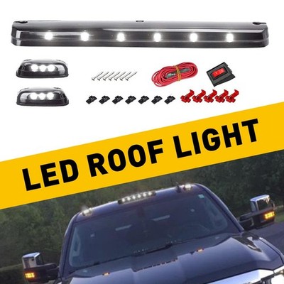Full LED Cab Marker Light Rooftop Smoke White For Chevy GMC 2500HD 3500HD 07-21