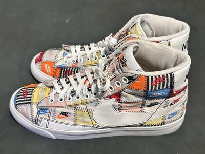 Nike Blazer Mid 'Patchwork' White Multicolor Logo Sneakers sz 9 CI9887-100