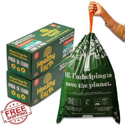 Healthy Earth Compostable Trash Bags 13 Gal 60 Ct