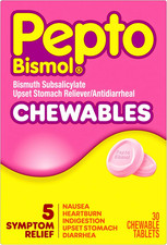 Pepto Bismol Chewable Tablets 30ct Upset Stomach Nausea Heartburn Relief